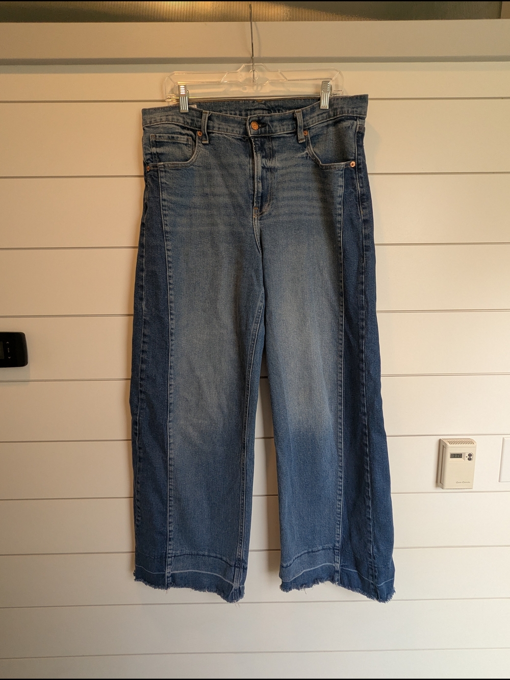Gap High Rise Stride Wide Leg Jeans Two Tone Undone Hem Size 14